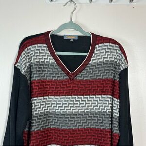 Men's V-Neck wool Sweater - Black, Red, and Gray